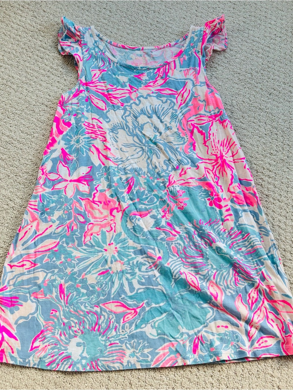 Lilly Pulitzer Kids Floral Flutter-Sleeve Dress - Pink & Blue